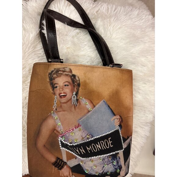 Marilyn Monroe Tote Bag Rhinestone Accents & Faux Leather Handles Retro Style - Picture 9 of 16